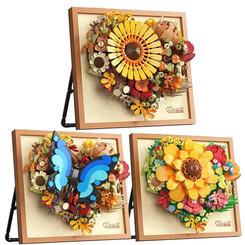 New Year's Decorations 3D Frame Building Blocks Flowers Mini Brick DIY Girls Toys Wedding Gifts