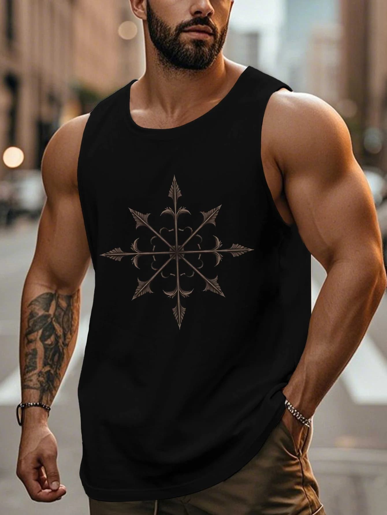 Gilet da uomo con design a motivo a freccia incrociata simmetrica, stile senza maniche traspirante e confortevole