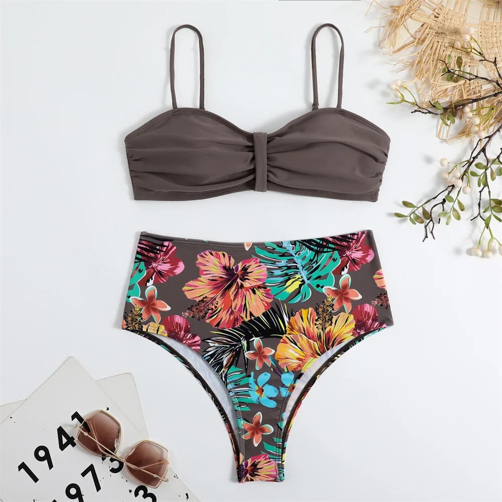 Sexy Sling Bikini Vita alta Stampa Costume da bagno Fasciatura Backless Bikini Y2K Vacanza Costumi da bagno Donna Beachwear Costumi da bagno Maillot