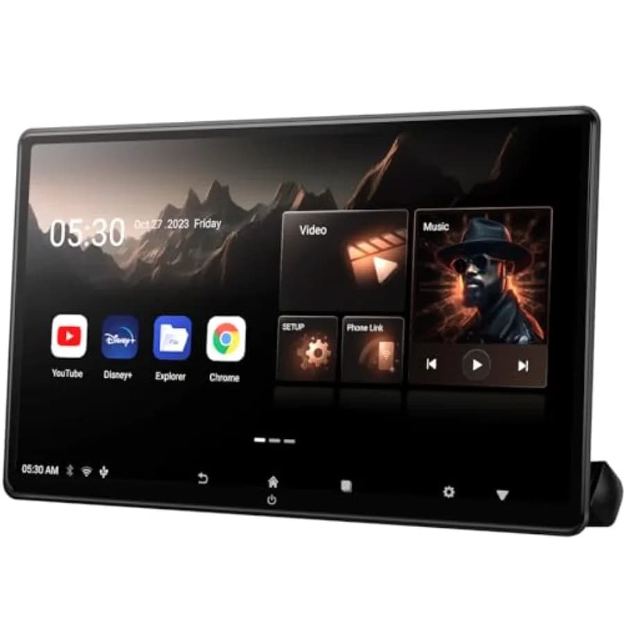 Monitor da 15,6 pollici 4K Android per poggiatesta auto, sistema di intrattenimento per sedili posteriori con collegamento wireless per telefono e touchscreen.