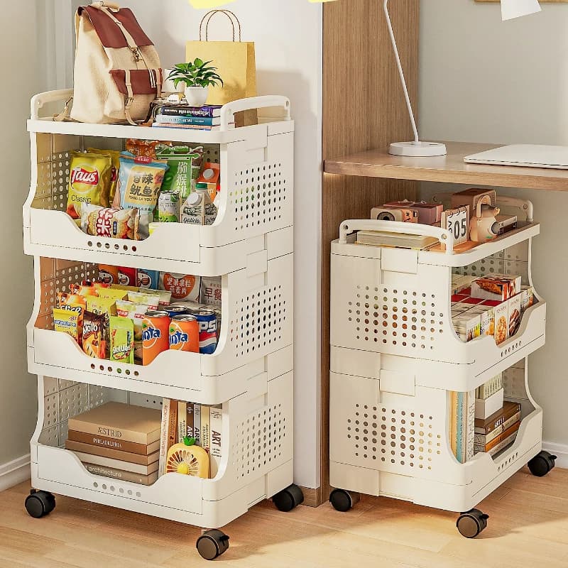 Carrello portaoggetti in plastica semplice sotto scrivania, organizer mobile con ruote per snack e libri, scaffale estraibile multistrato per la casa