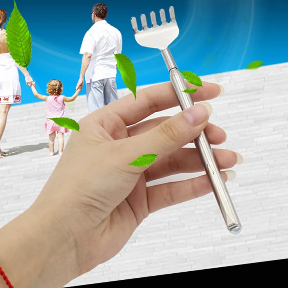Extendable Back Scratcher Stainless Steel Telescopic Metal Itch Relief Stick Adjustable Length Back Massager Portable Hanging