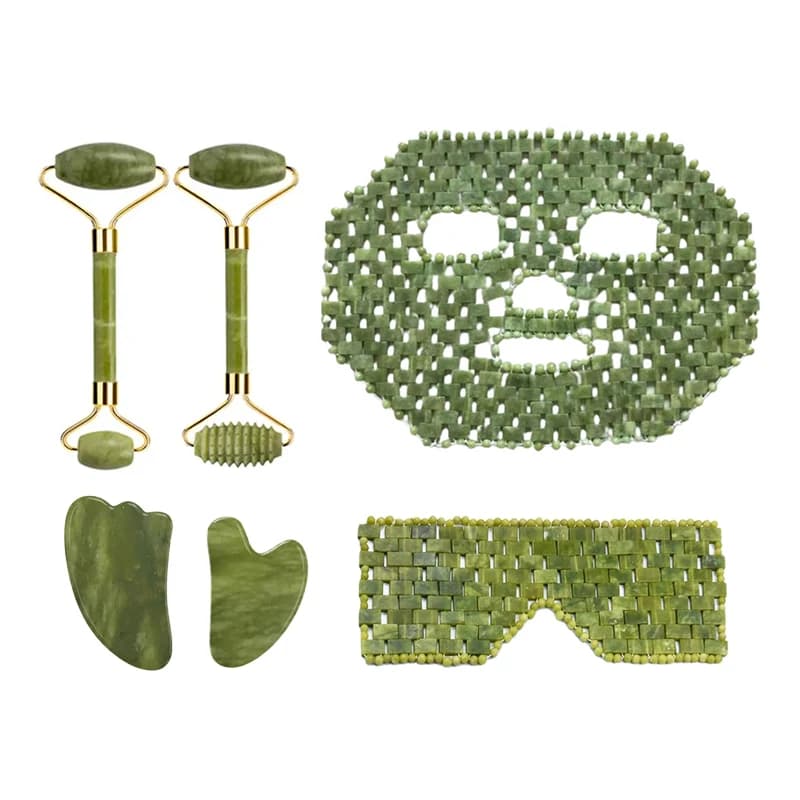 Natural Xiuyan Jade Face Mask Chest Rope Massage Jade Stone Guasha Cold Therapy Anti Aging Jade Mask Beauty Tool