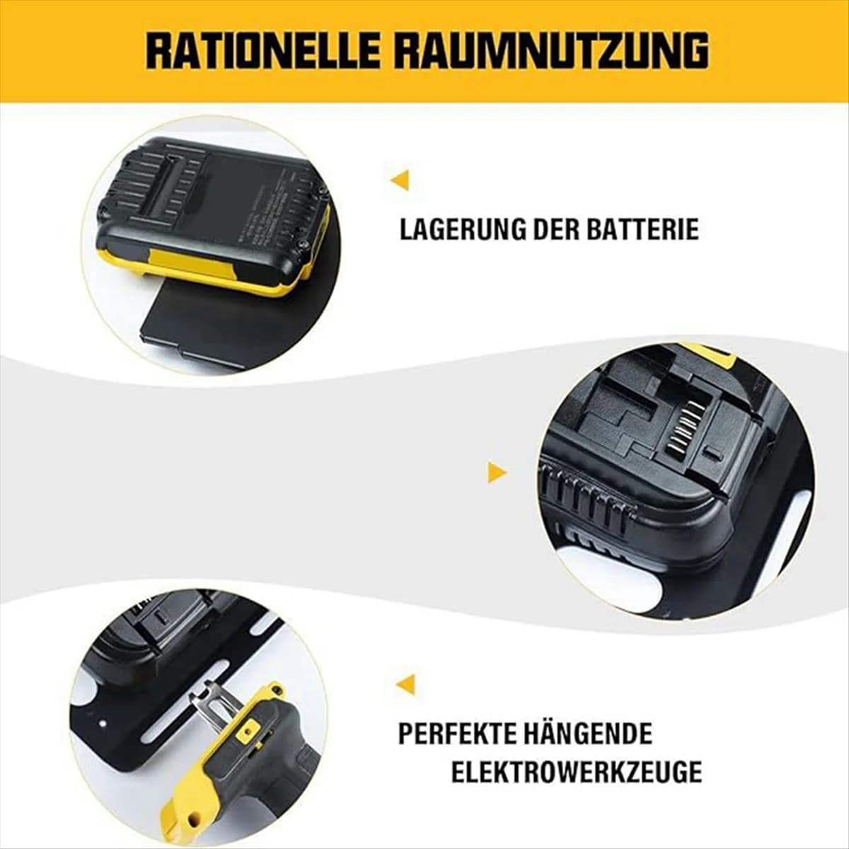 Wall mounting bracket for DCB112 battery charger and 20 V battery, battery support and support for instrument room and garage charger