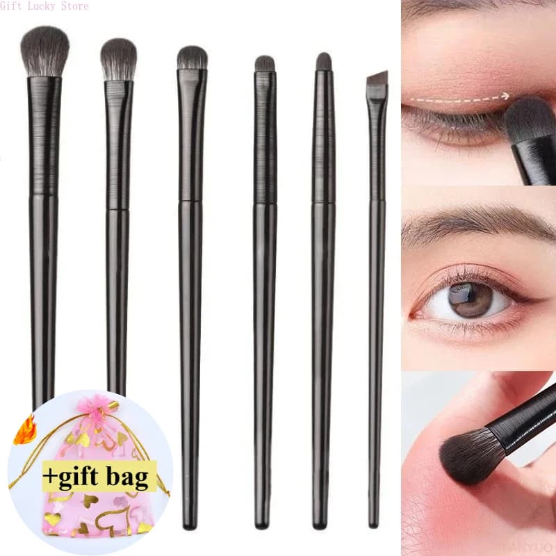Set di pennelli per trucco occhi neri da 6 pezzi Set professionale per contorno ombretto eyeliner Pennello portatile per miscelazione strumento cosmetico di bellezza del viso