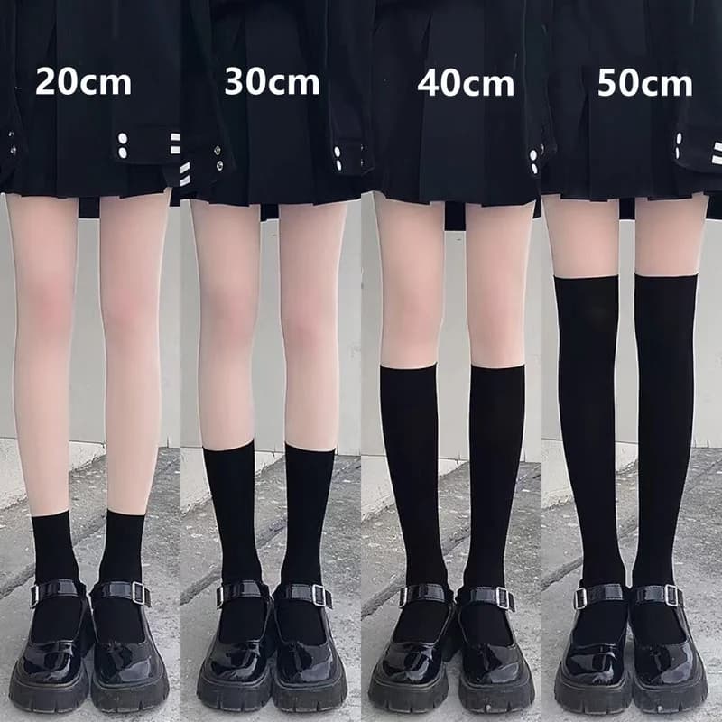 Japan Style School Girls Long Socks Stockings JK Lolita Black White Thigh High Socks Solid Color Nylon Knee High Socks Stockings