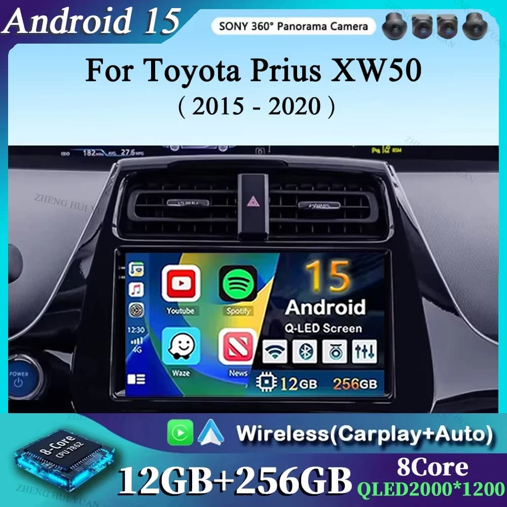 Android 15 Autoradio Per Toyota Prius XW50 2015 - 2020 AI Voce Wireless Carplay Lettore Video Multimediale di Navigazione GPS Stereo