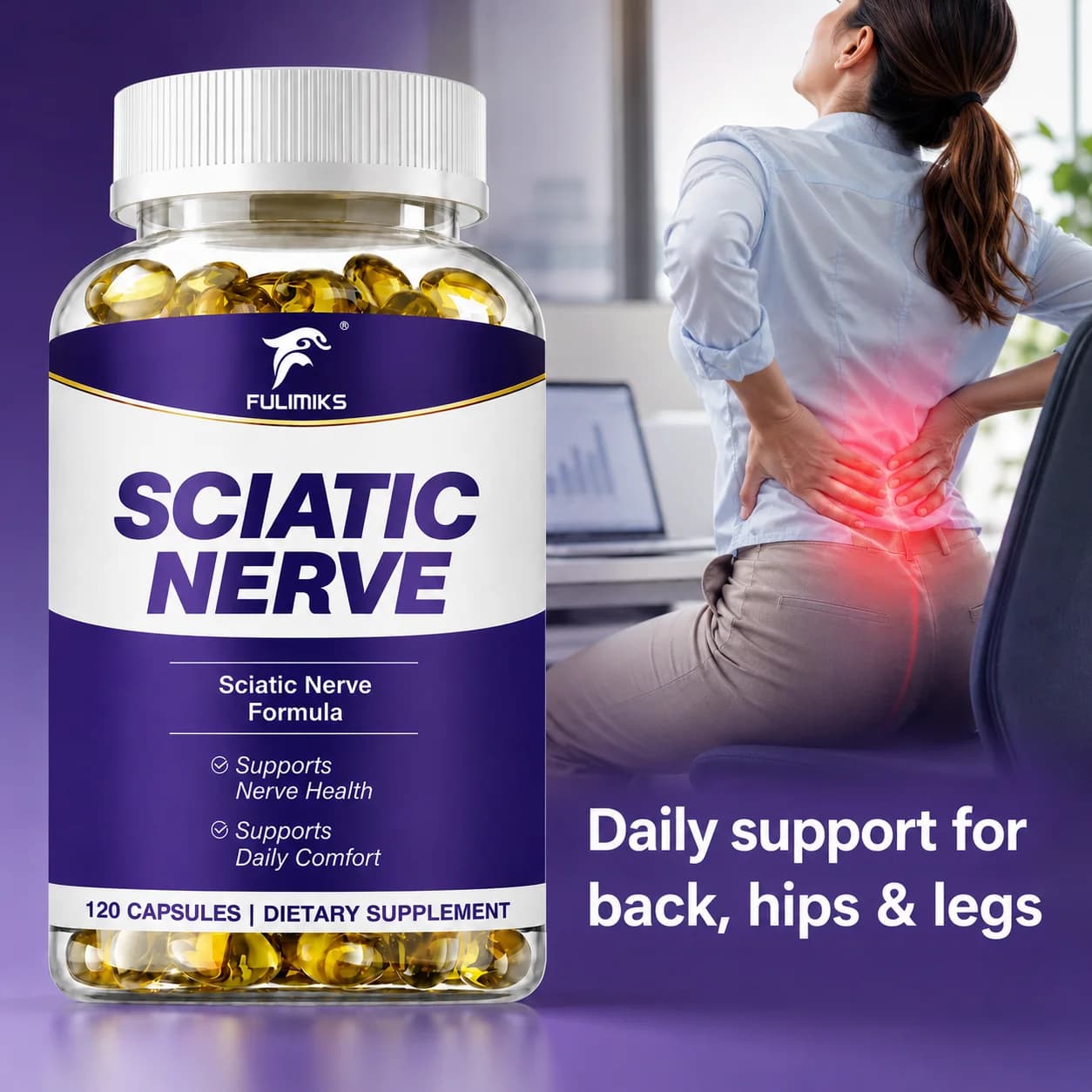Sciatic Nerve Supplement Formula,with R-Alpha Lipoic Acid, Acetyl-L-Carnitine & Benfotiamine, Vitamin B12 for Nerve Brain Health