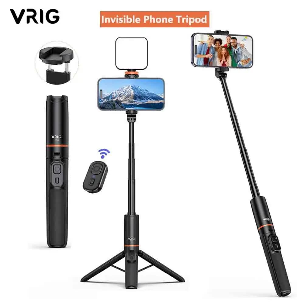VRIG Treppiede per telefono all-in-1 da 63" Treppiede per selfie stick portatile con telecomando per iPhone/Android Supporto da viaggio Selfie/Video/Vlog