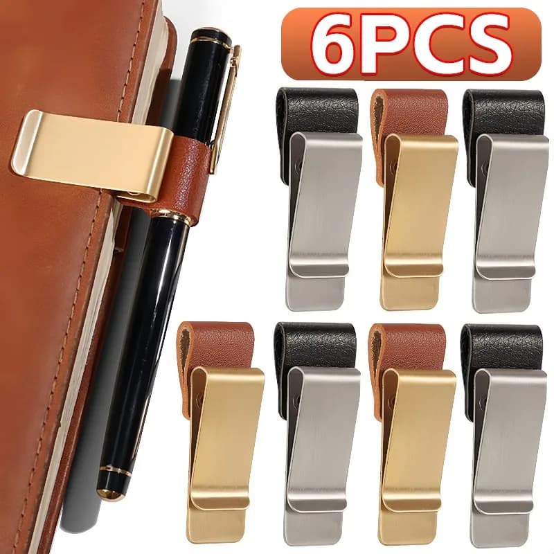 6-1 pezzi portapenne in pelle in acciaio inossidabile morsetti per matite segnalibro per notebook pratico organizer portapenne per ufficio stazionario