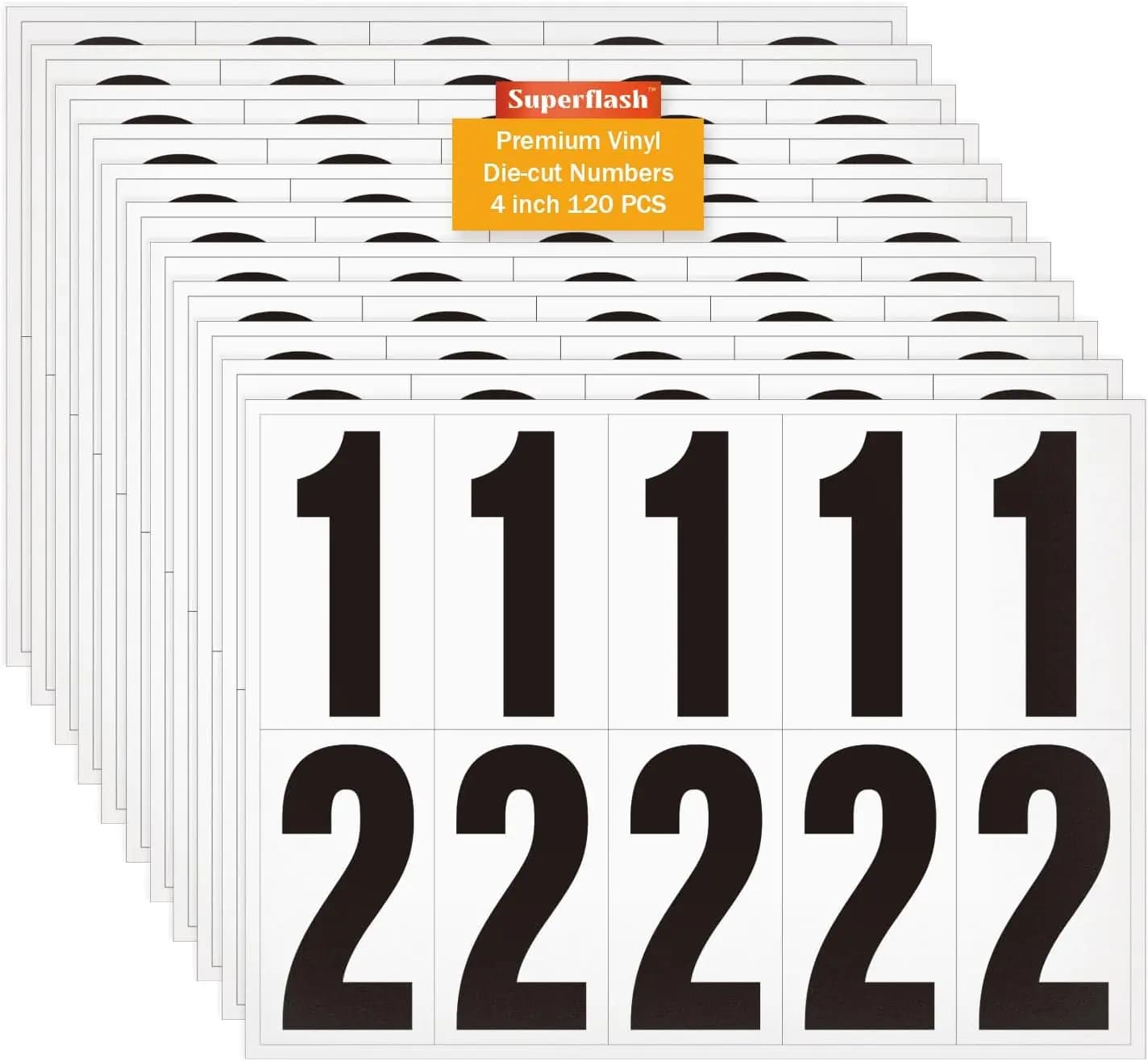 120 Pezzi Numeri Adesivi in Vinile da 4 Pollici per Cassette Postali, Case, Bidoni della Spazzatura, Auto, Porte - Nero/Bianco