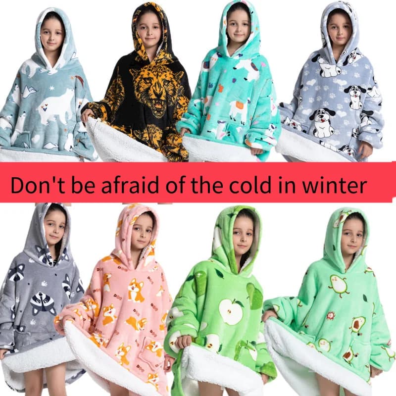 Felpa con cappuccio oversize Wearale in flanella Sherpa in pile caldo e morbido felpa con cappuccio invernale per bambini adulti Coperta per la casa Snuggle