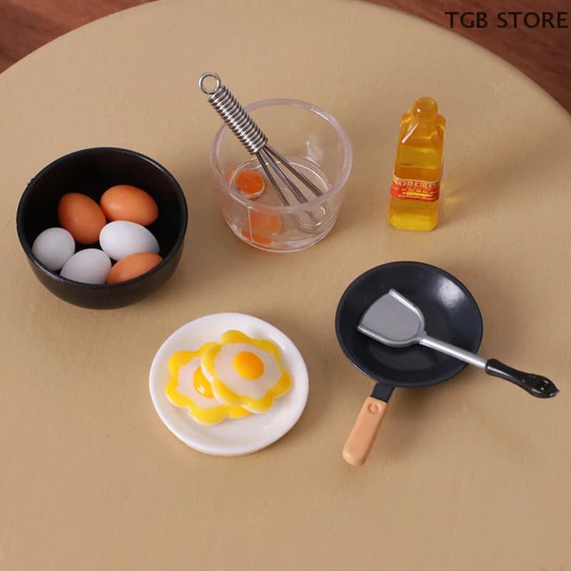 10Pcs/set Simulation Mini Bowl Egg Fryer Egg Beater Food Model Dollhouse Miniature DIY Doll House Accessories Furniture Decor