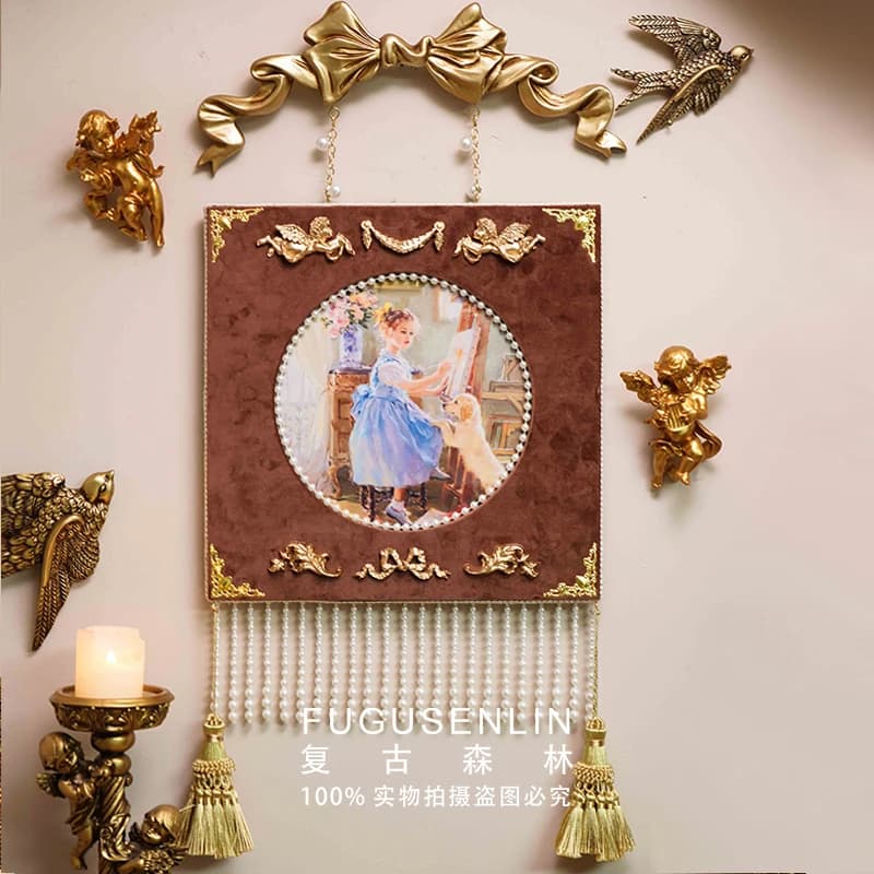 Retro Forest Luxury Style Court Velvet Brown Relief Frame Hanging Wall Decorative Ornaments for Home