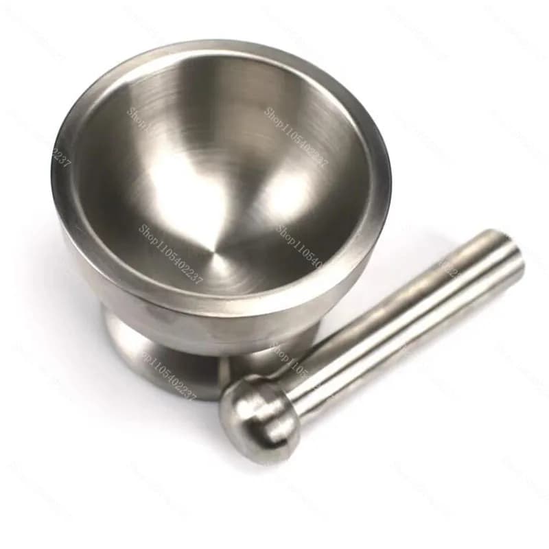 Set Mortaio e Pestello in Acciaio Inox 304, 100mm, Grado Laboratorio, Base Antiscivolo, Ciotola per Macinare Erbe, Spezie e Paste