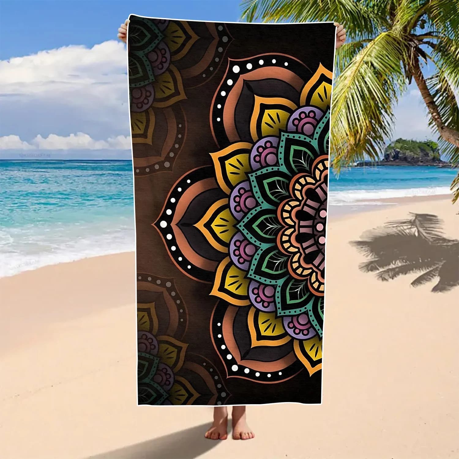 1 Pezzo Telo Mare Estivo Etnico Colorato con Stampa Floreale Mandala, Grande Asciugamano da Bagno, per Vacanze e Viaggi in Spiaggia