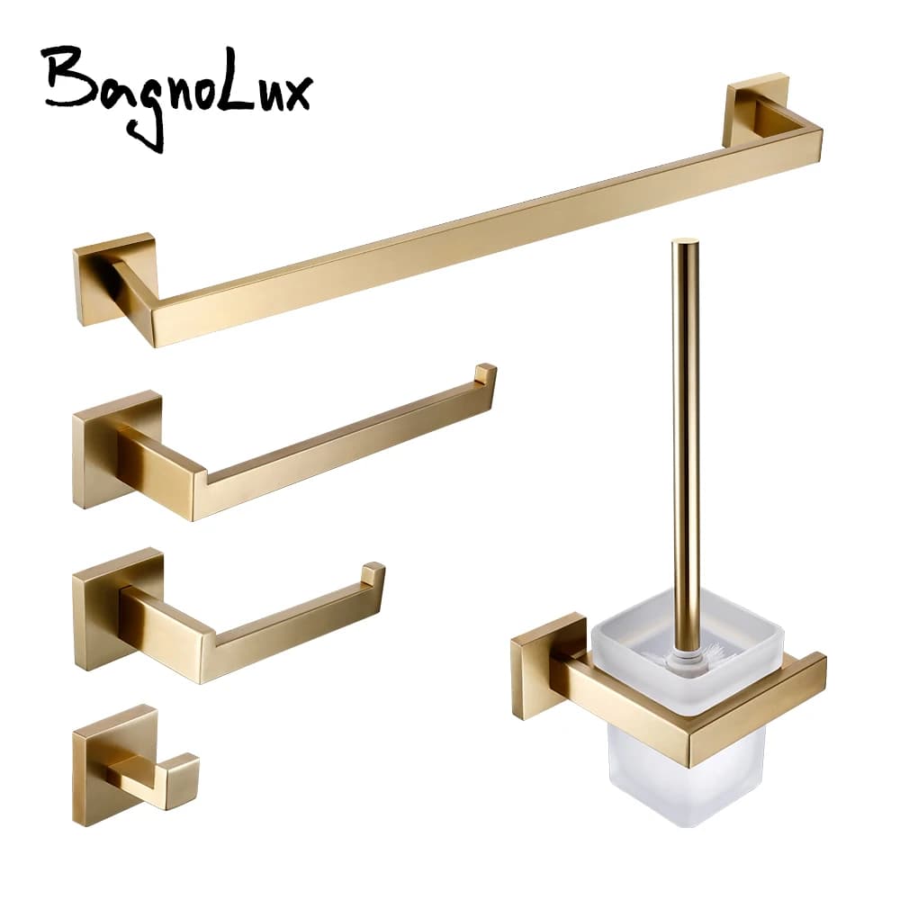 Set di accessori da bagno in oro spazzolato Porta scopino Porta carta igienica Porta asciugamani Porta asciugamani Gancio appendiabiti Porta sapone Hardware
