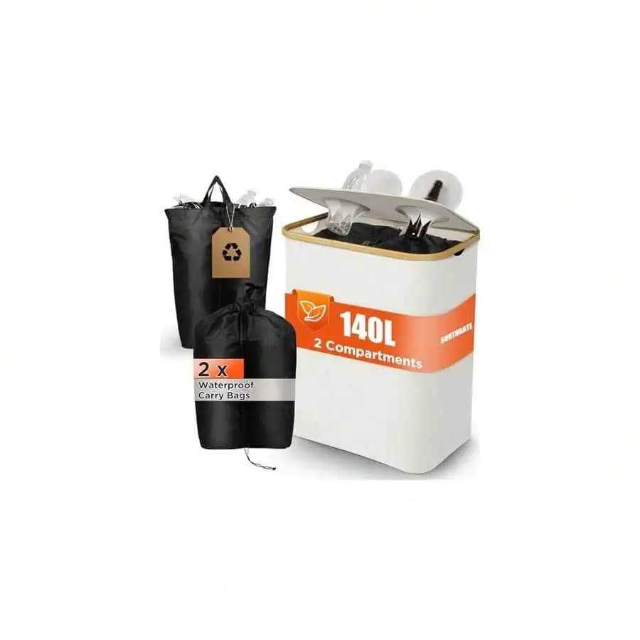 140L Dual Compartment Recycling Bin With Lid And 2 Waterproof Carry Bags