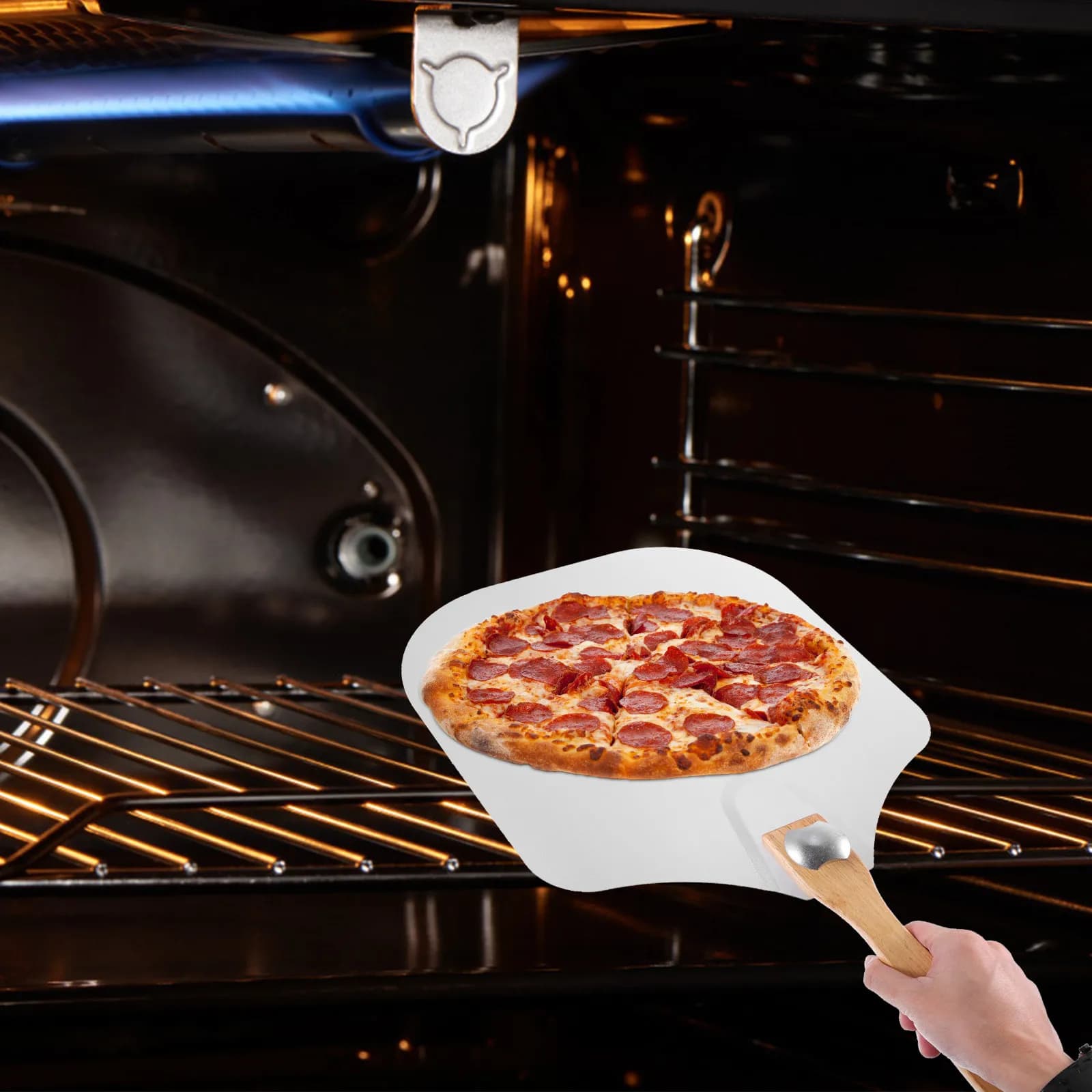 Professional Stainless Steel Pizza Peel Spatula Foldable Wood Handle for Pizza Pancake Steak Cake Transfer Baking Cooking Bbq