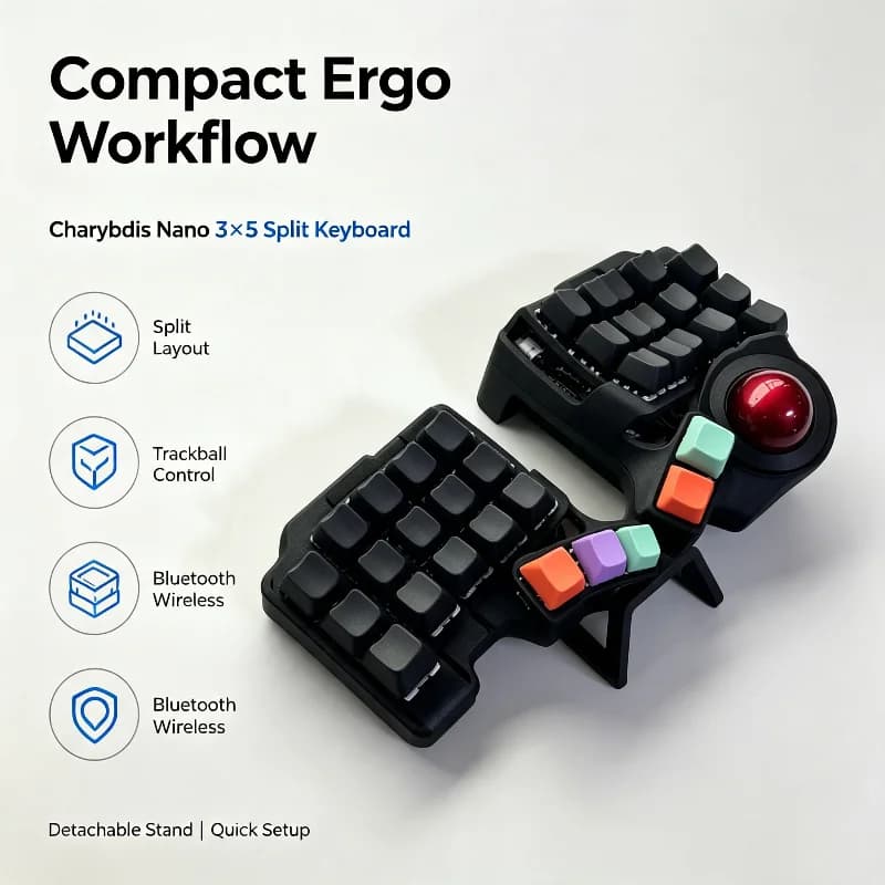 Charybdis Nano Trackball Split Keyboard Kit Hot Pluggable Zmk Studio Bluetooth Wireless 3x5 Separate Keyboard Ergonomics