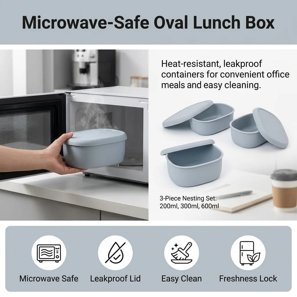 Microwave Safe Oval Food Storage Bowl with Leakproof Snap Lid Heat Resistant Plastic Bento Lunch Box Small Meal Prep Container