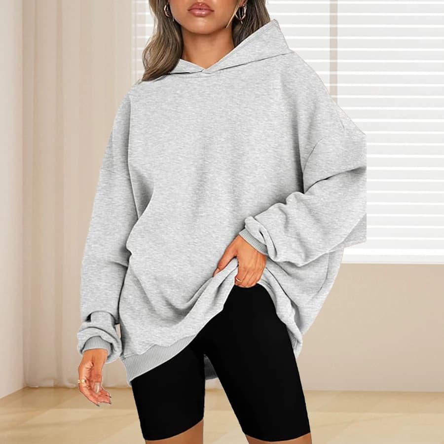 Felpa con cappuccio basic tinta unita taglie forti, felpa con cappuccio casual semplice a maniche lunghe, abbigliamento taglie forti da donna