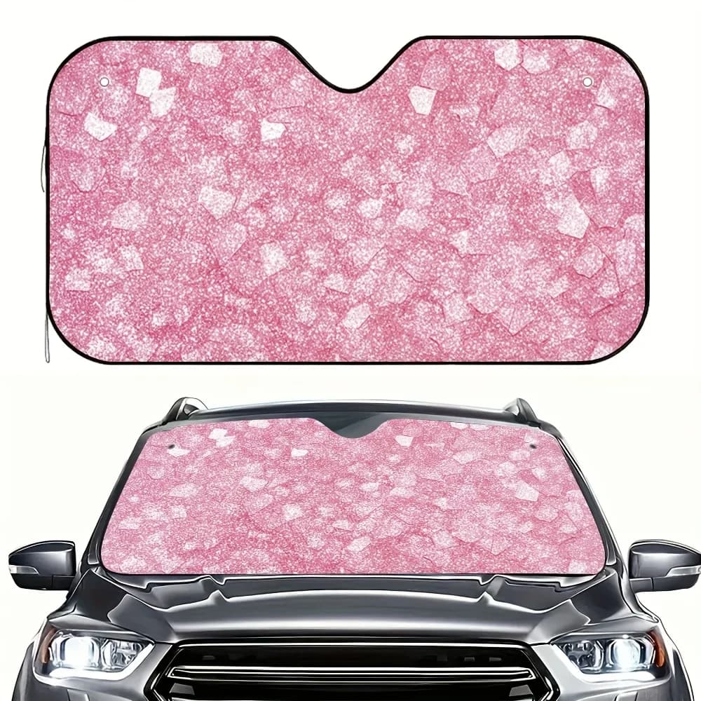 Parasole per parabrezza per auto con stampa rosa scintillante da 1 pezzo – Visiera parasole universale per finestrino anteriore, mantiene il tuo veicolo fresco e