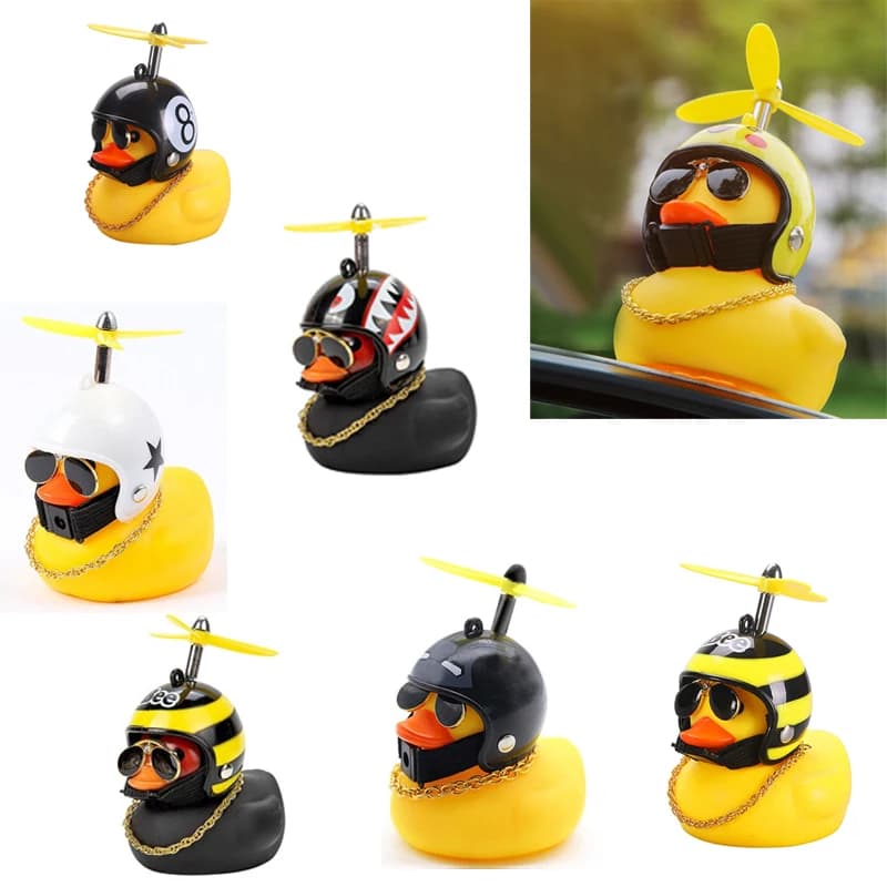 Car Rubber Duck Toy with Helmet Small Black Duck / Yellow Road Bike Helmet Cycling Helmet Accessories Car Decoration