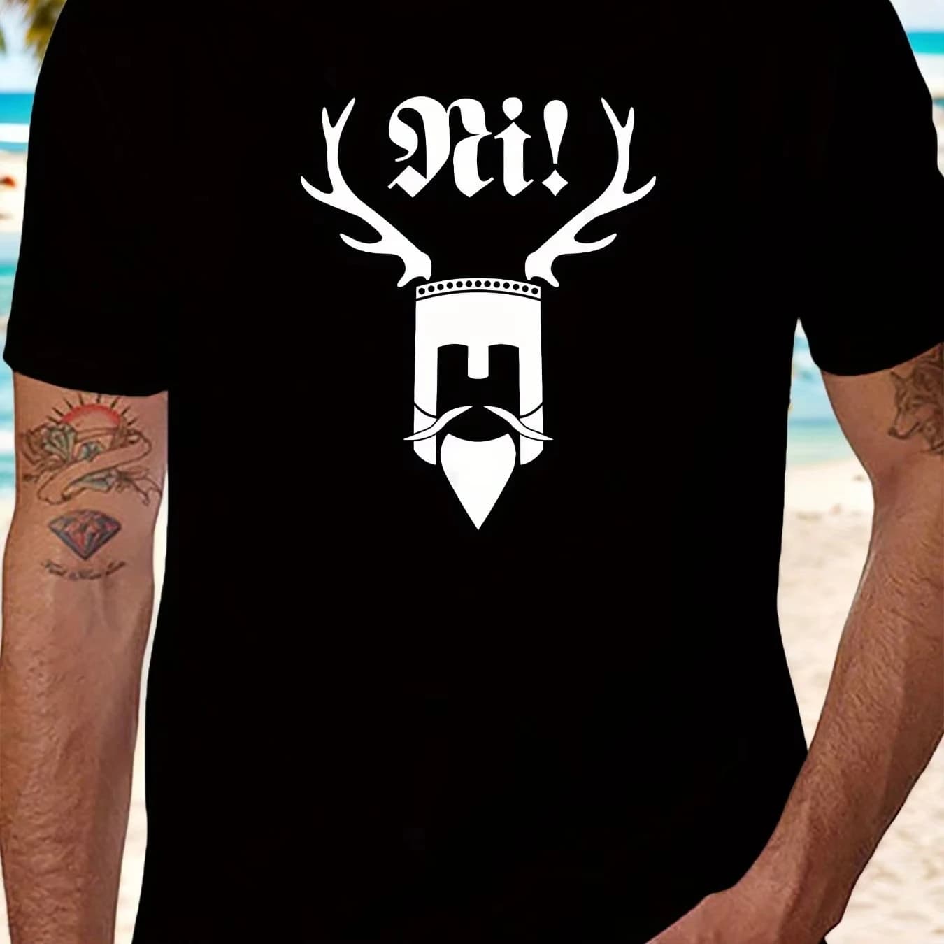 2026Vintage Medieval Knight Antler Graphic Men Cotton T-Shirt