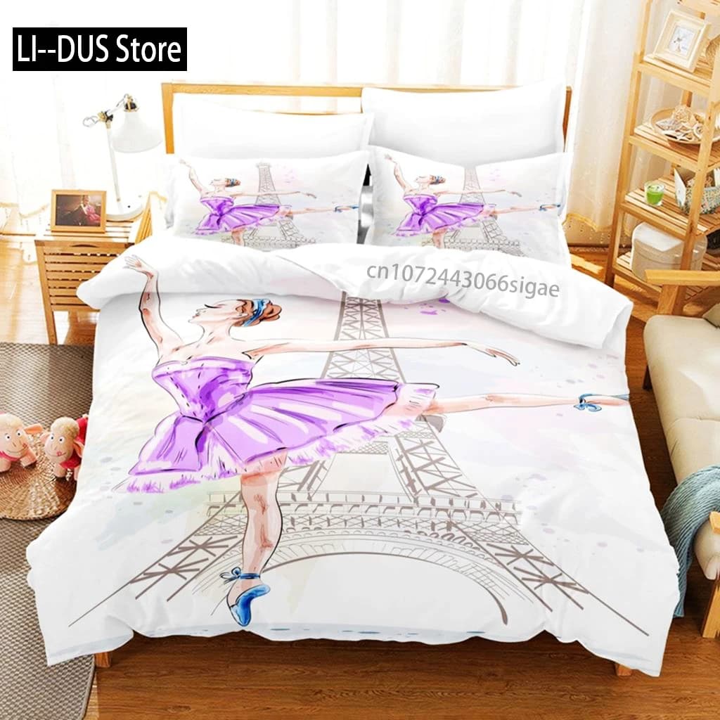 Cartoon Ballet Girl Set biancheria da letto rosa Dancing Girl Princess Copripiumino Twin Size per bambini Ragazze Regali di compleanno Arredamento camera da letto