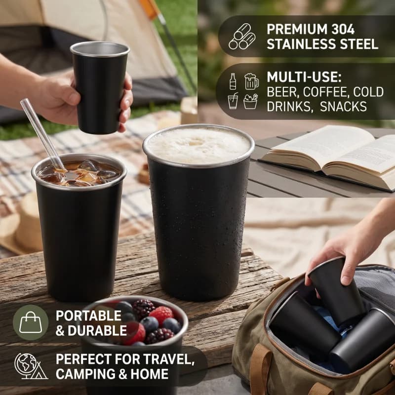 1/2/3 Pezzi Nuovi Bicchieri Tumbler da 16oz a Parete Singola Impilabili in Acciaio Inossidabile Anti-caduta, Bicchieri da Birra per Feste, Tazze per Acqua Fredda