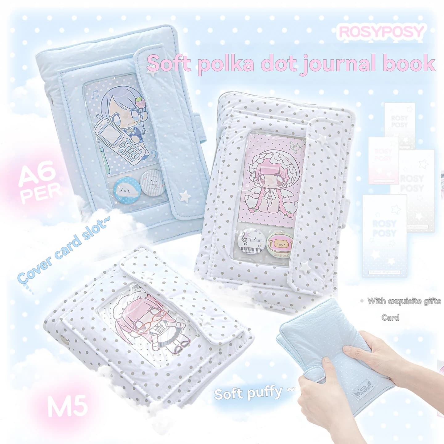 1PC RosyPosy Soft Set Wave Dot Notebook M5 Notebook Small Notebook High Appearance Pocket Notebook Notebook