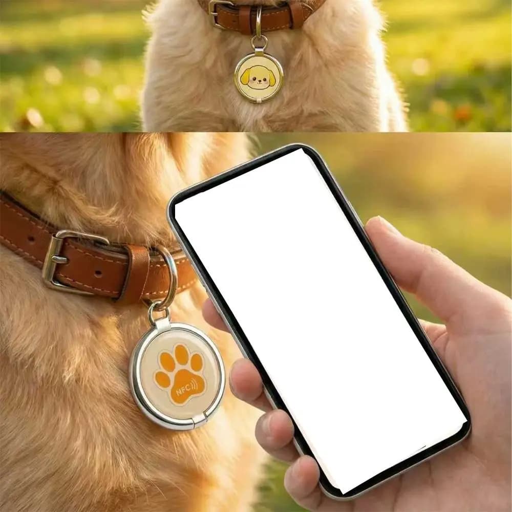 Ciondolo NFC in metallo con sensore per animali domestici, toccare per trovare, sensore intelligente anti-smarrimento per cani, ciondolo di sicurezza per gatti e cani, scheda informativa per animali domestici con motivo.