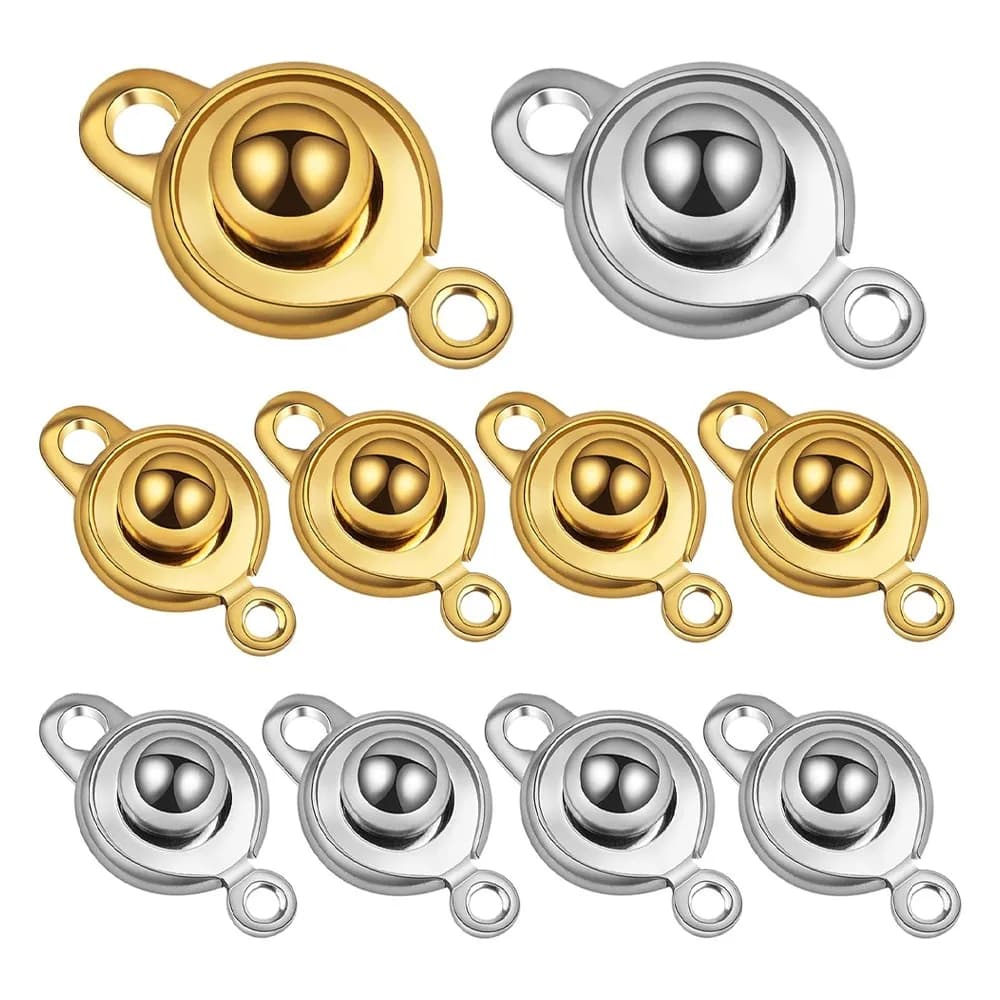 5/10 Pezzi Chiusure a Bottone Rotonde in Acciaio Inossidabile, Connettori per Creazione di Gioielli Fai-da-Te, Materiali per Collane e Bracciali