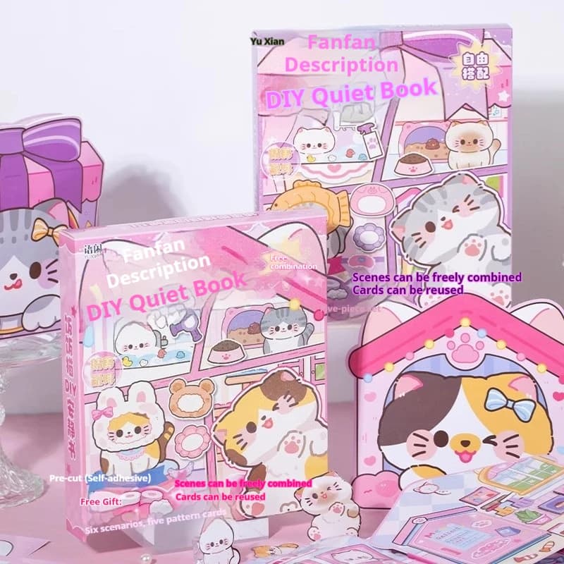 Kit Fai-da-te Quiet Book per Gatti, Set di Materiali Artigianali Pre-tagliati, Carte Riutilizzabili per Scenari Multipli, Combinazione Libera, Set di Materiali Fatti a Mano per Amanti del Fai-da-te