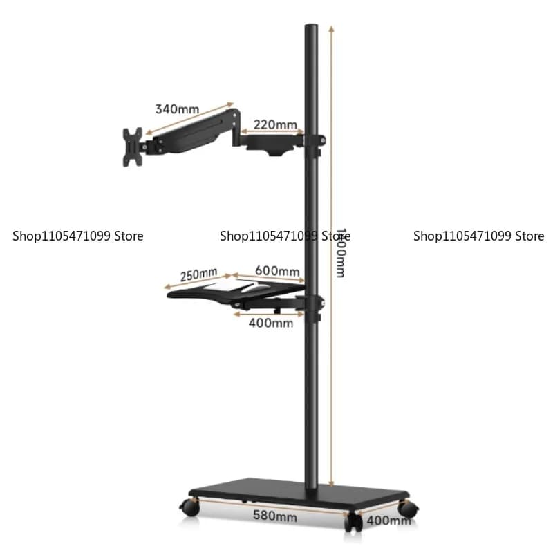 Supporto per Monitor da Pavimento a Soffitto Regolabile in Altezza con Vassoio per Tastiera e Braccio Telescopico Rotante