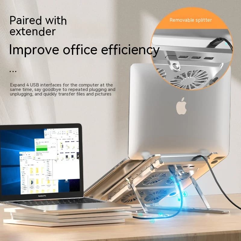 Supporto per laptop con ventola di raffreddamento Supporto per notebook pieghevole in lega di alluminio con docking station hub USB per laptop inferiori a 17 pollici