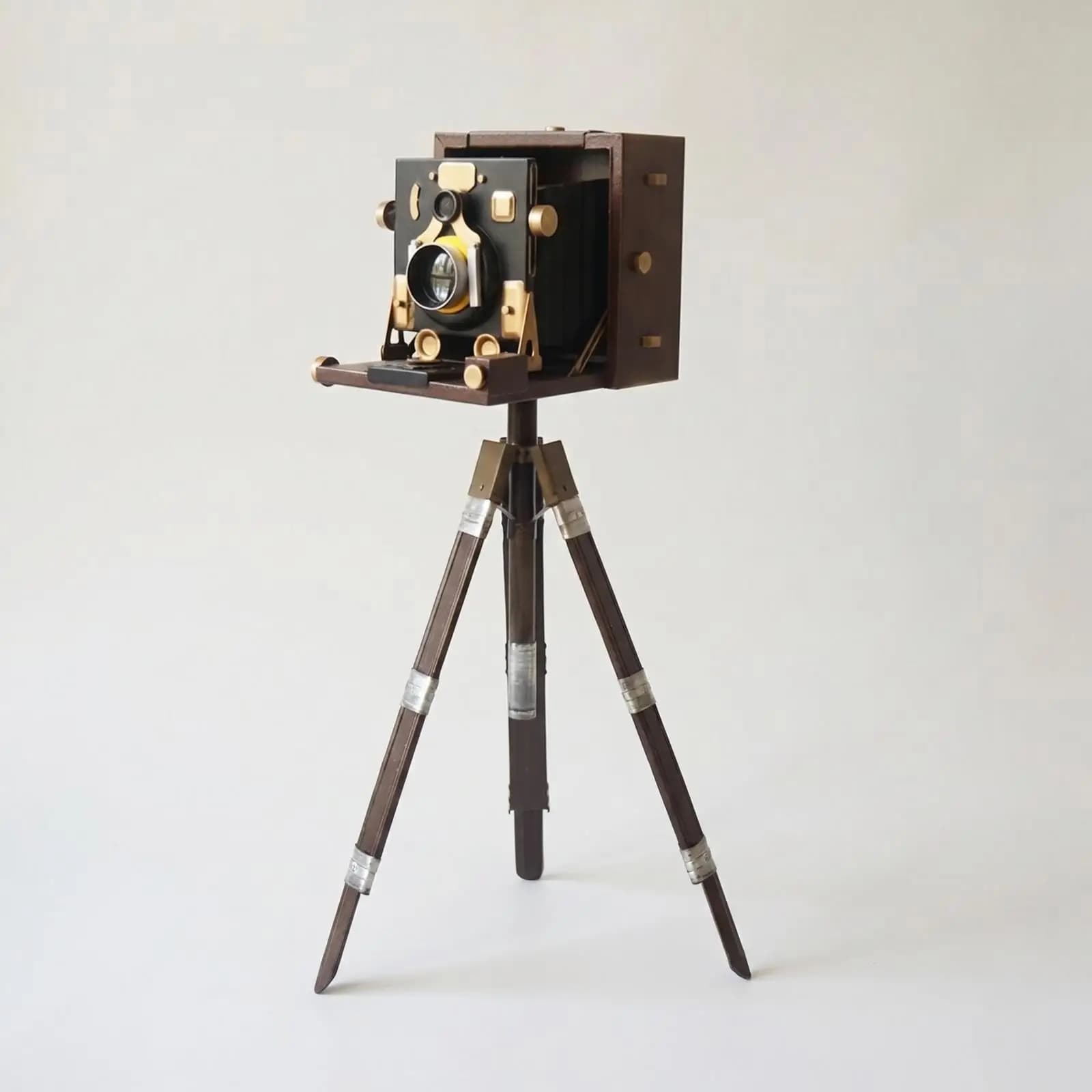 Camera Figurine with Tripod Retro Vintage Camera Model Tabletop Decor for Collectors, Photographers, Desk, Bookshelf, Studio