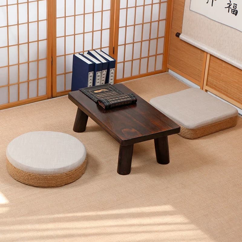 Japanese Hemp Rope Floor Cushion Traditional Tatami Seat for Tea Ceremony or Meditation Woven Ottoman for Balcony or Living Room