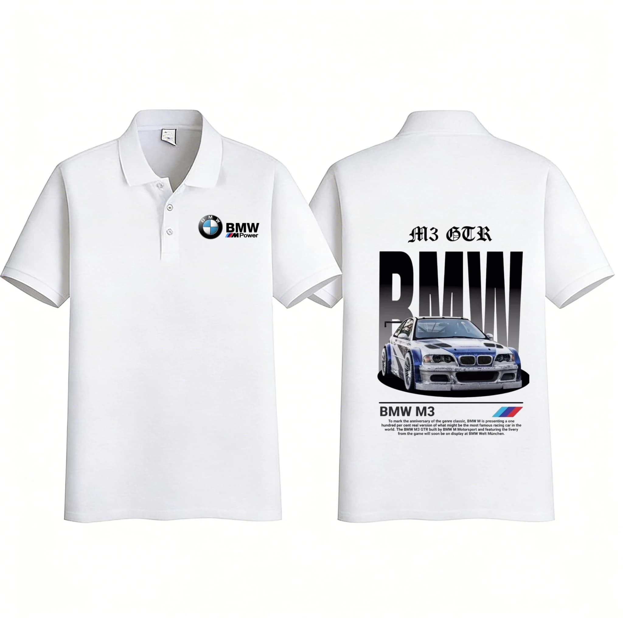 Polo BMW Power Print da Uomo 2026 Estivo Moda Motorsport Manica Corta con Risvolto Traspirante Golf Casual Y2K