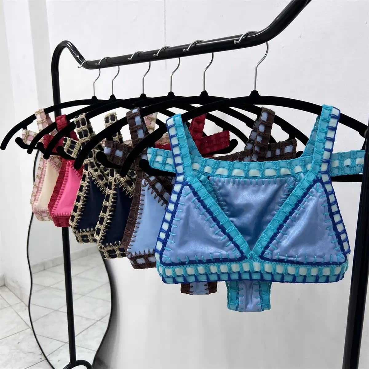 Crochet Bikini Set 2026 New Swimsuit Women Swimwear Patchwork Swim Suit Female Micro Bikinis Blue Biquini Bathing Suit Beachwear