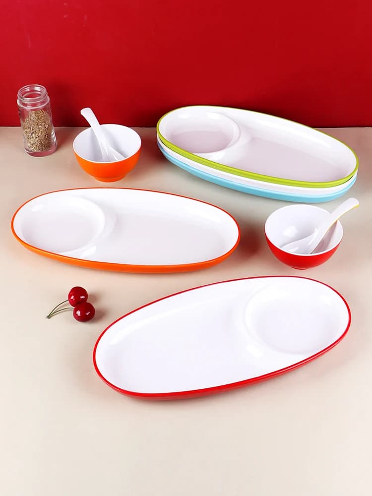 Piatto per Alimenti a Forma Ellittica per Uso Commerciale, Piatto per Mensa Self-Service, Piatto per Pasti in Melamina di Grado Ristorante