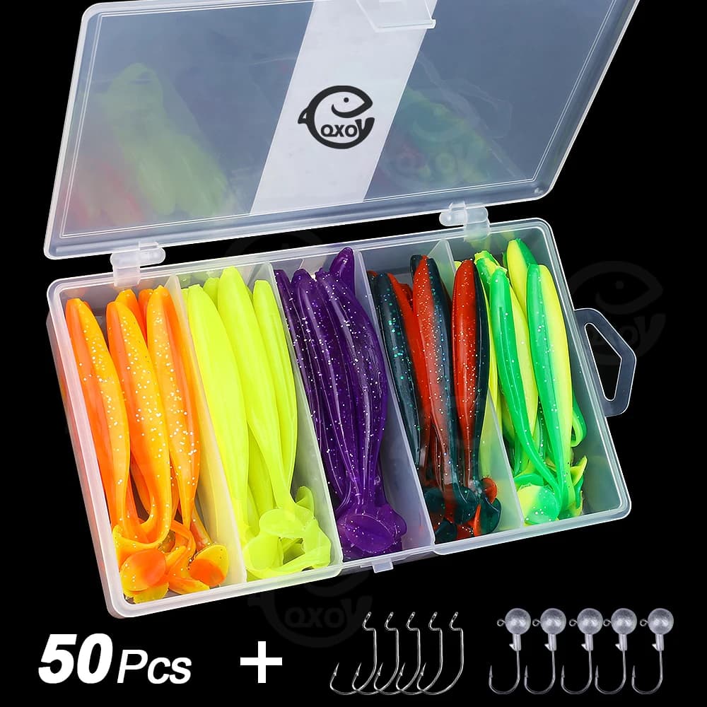 QXO 60 Pz/Silicone Soft bait box With Fish Head Ami In A Artificial bait box Fish equipment Fishing accessories