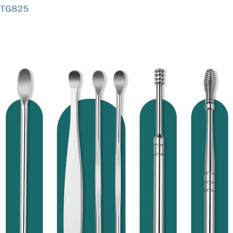 【AN】【AN】6Pcs/set Ear Cleaner Ear Wax Pickers Stainless Steel Earpick Earwax Curette Spoon Care Ear Clean Tools