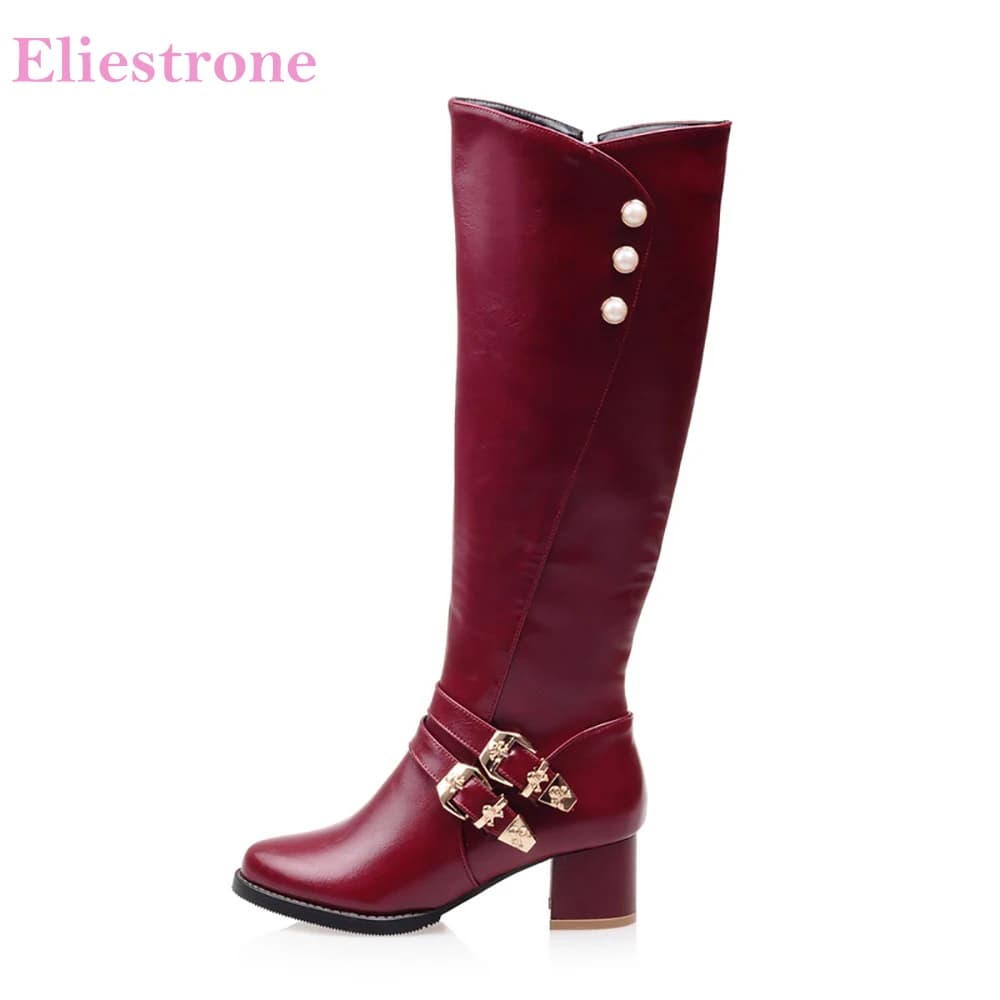 Black Red Women's High Knee Boots New Fashion Women's Shoes With 2 Inch Heel HL21 Plus Small Big Size 12 31 45 52