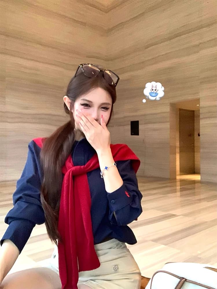 Elegant Casual Three-Piece Set with Collared Long Sleeve Shirt Women's Outerwear Shawl Khaki Shorts Casual Pants Fashionable