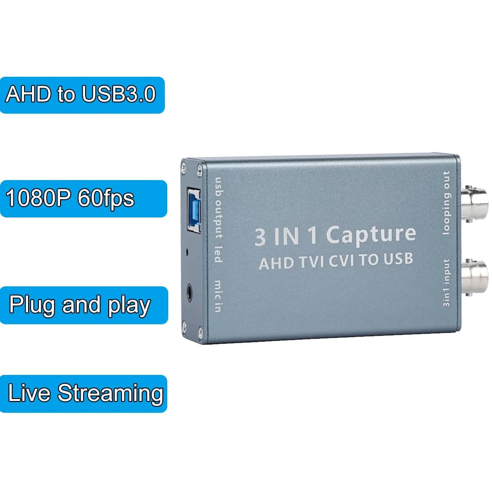 Scheda di acquisizione video AHD a USB 2.0 1080P 60fps HD, dispositivo di registrazione video per streaming live TVI CVI, scheda video AHD a USB