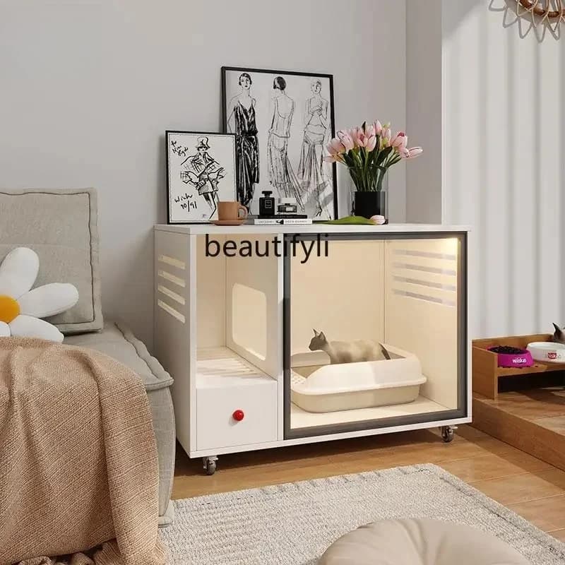 Pet furniture full intelligent fresh air light with 3c tempered glass door cat litter box cat litter cabinet customization