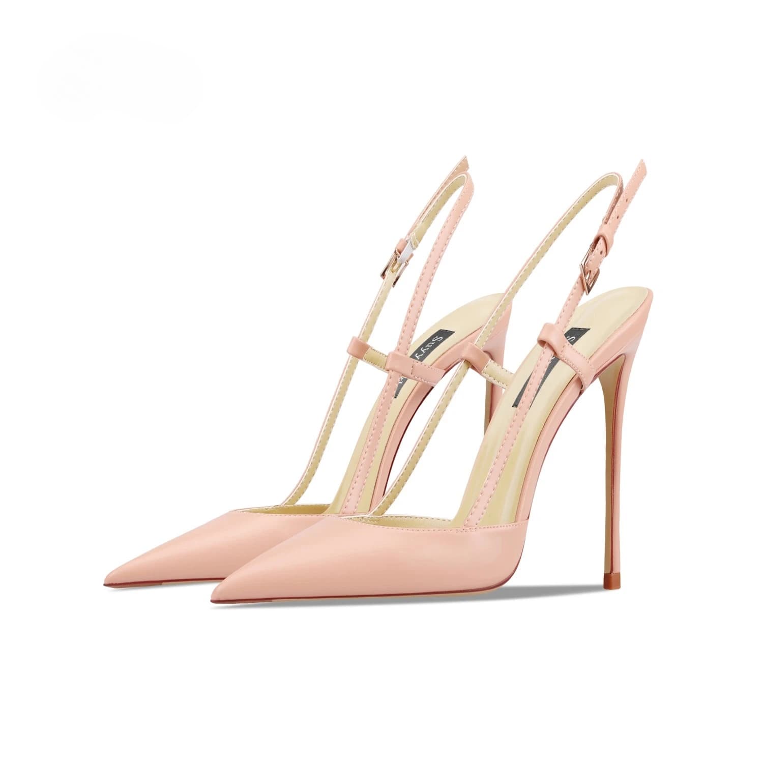 Women's Sandals With Straight Strap With Nude Leather Buckle, New Fashionable Single Shoe With Thin Heel And Pointy Low Mouth