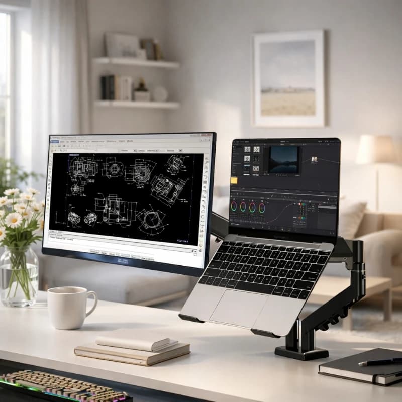 Support for double screen monitor, 2 in 1 mechanical arm for laptop, rotary lift bracket for elevator, office computer embossing bracket